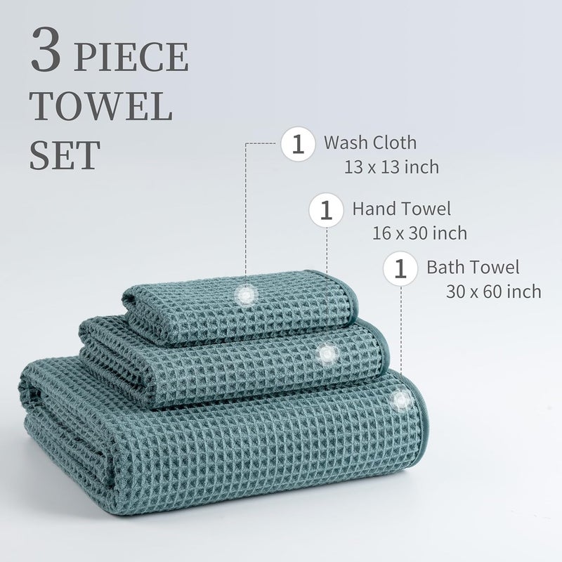MICROFI New Microfiber Waffle Bath Towels, 3 Pieces, Oversized, Soft, Absorbent, Fast Drying, Lint Free, Includes Bath, Face and Hand Towels - Image 3